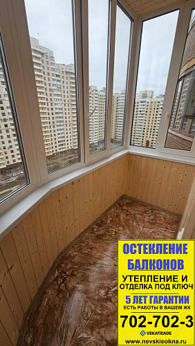 Красносельский район, пр. Ленинский 78-2, утепление и отделка балкона вагонкой